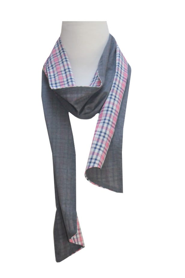 Two tone scarf, grey and red and grey check  wrapped around the neck, Citizen Women