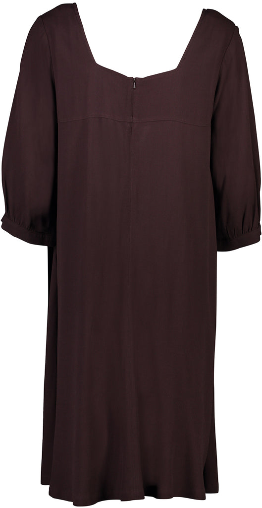 Back view Chocolate coloured square neck dress with invisible zip at back Citizen Women