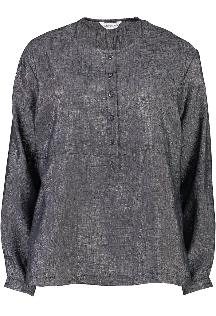 3.	Front view linen shirt with six button placket long sleeve and button cuff Citizen Women 