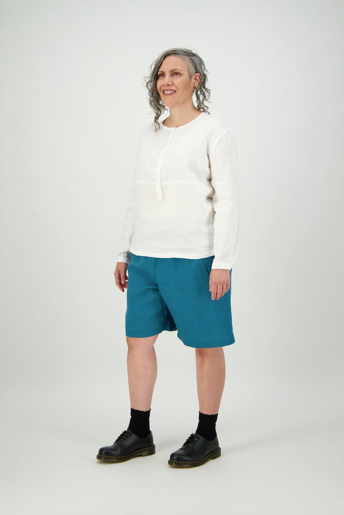 Three-quarter view of woman wearing relaxed fit shorts, Citizen Women