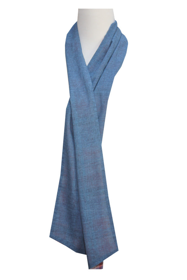 Long Blue and check 100% cotton scarf, Citizen Women 