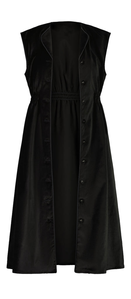 Unbuttoned black velvet dress with velvet covered buttons and black piping Citizen Women