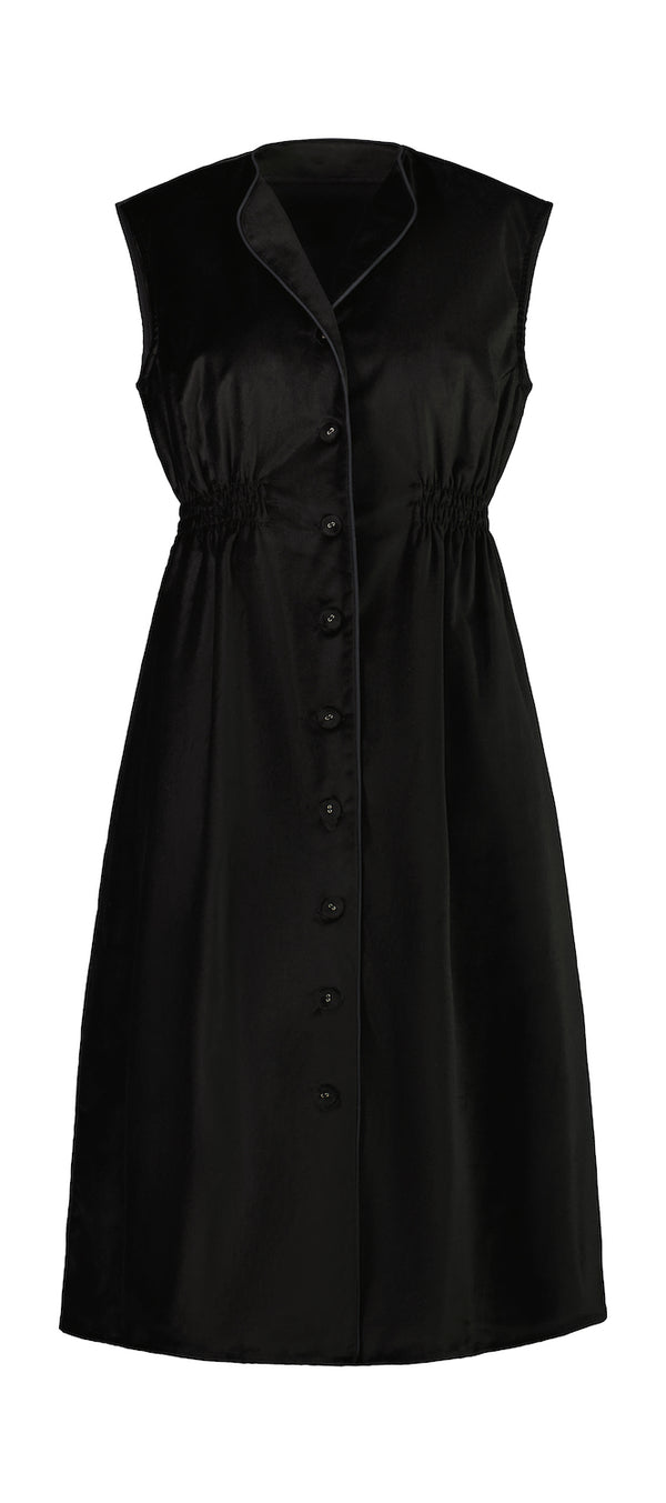 Black velvet Revere neckline sleeveless dress with shirred waistline Citizen Women