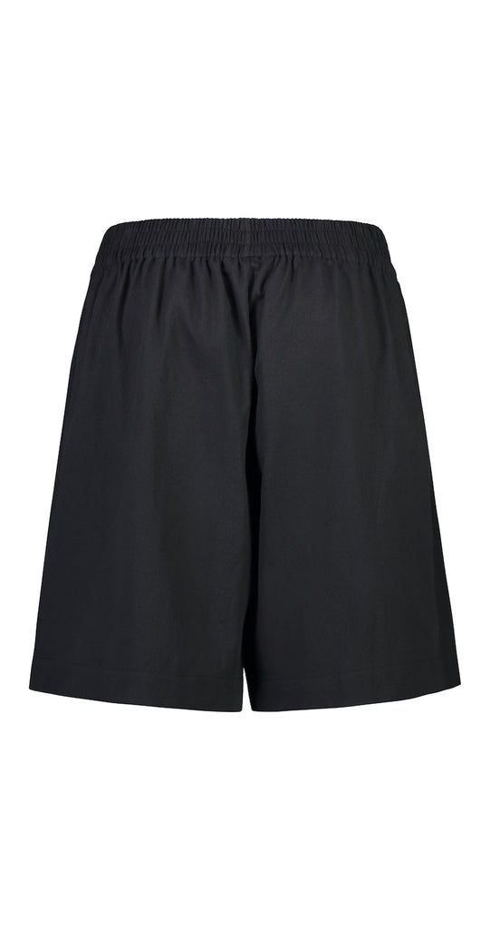 Back view, black, long shorts with high rise, drill cotton, Citizen Women