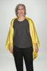 Woman wears silk shrug with yellow floral jacquard design, Citizen Women