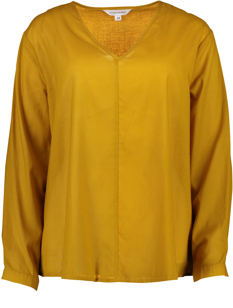 V-neck 100% cotton mustard top, long sleeve with button cuff Citizen Women