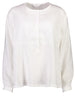 Front view white 100% linen 6 placket shirt with button cuff Citizen Women 